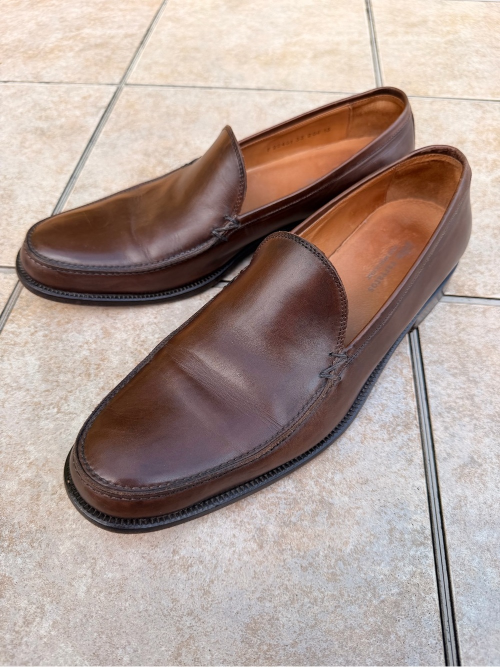 John Varvatos Brown Leather Slip-On Loafers